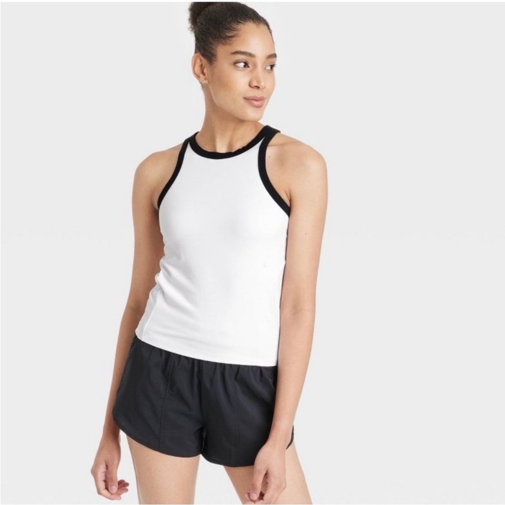 All In Motion Womens High Neck Tank Top White Black Trim Size L NWT Activewear
